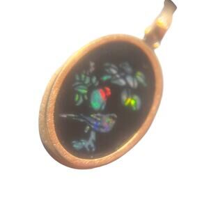 Vintage Black Opal Inlay Pendant Necklace 14K Gold with 20" 14K Chain